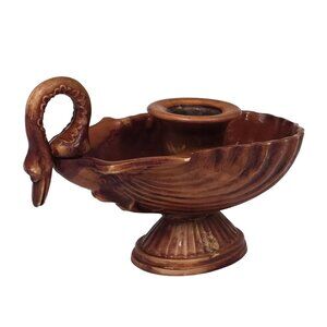 Vintage Wood Tone Swan Hard Plastic Votive Candle Holder 6x3 Made in Italy